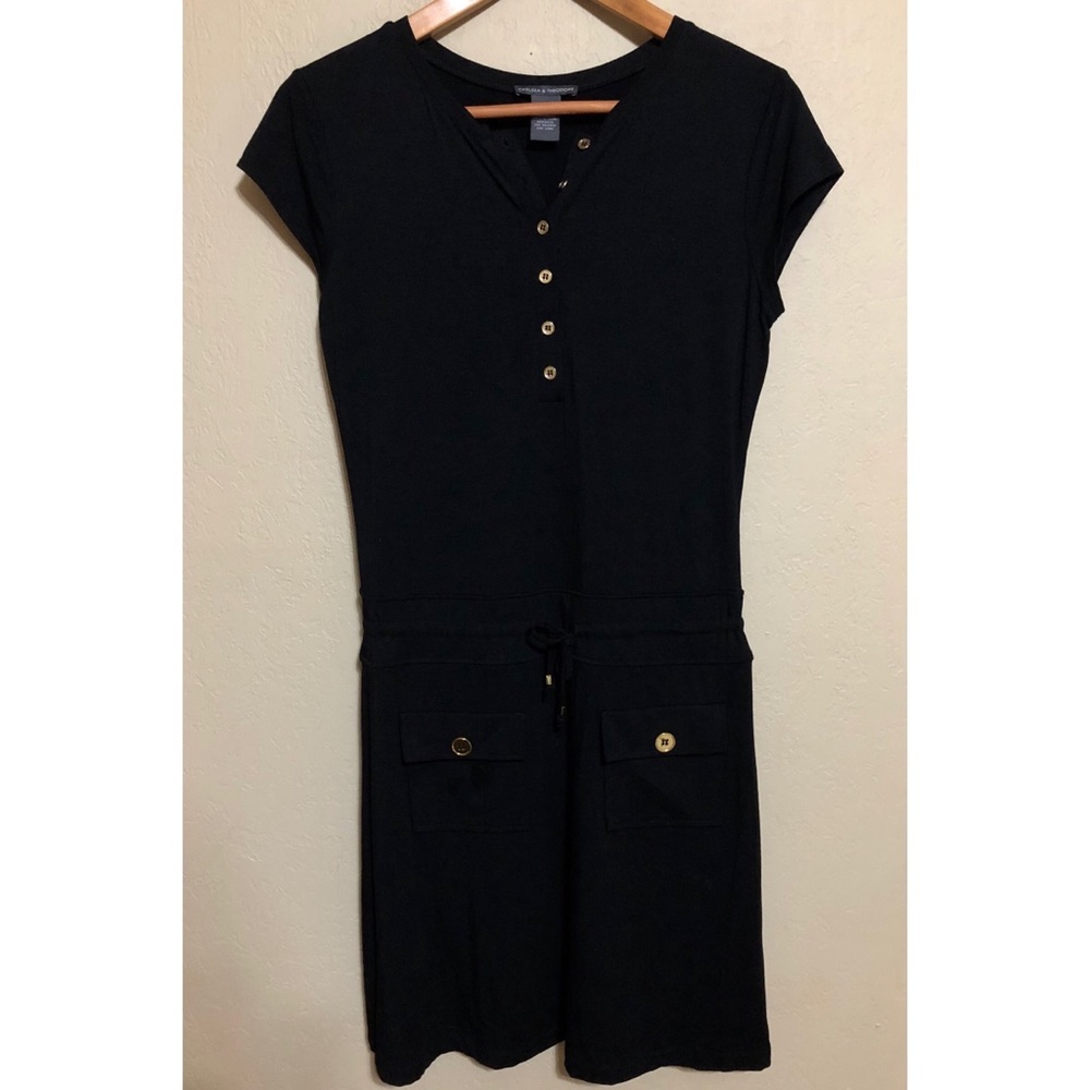 Chelsea & Theodore Drawstring Waist Popover Mini Dress